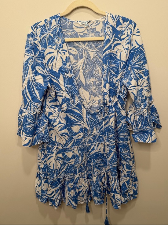 blue island Other - Blue Island‎ Blue White Tropical Floral Ruffle Mini Dress Cover Up Size Medium